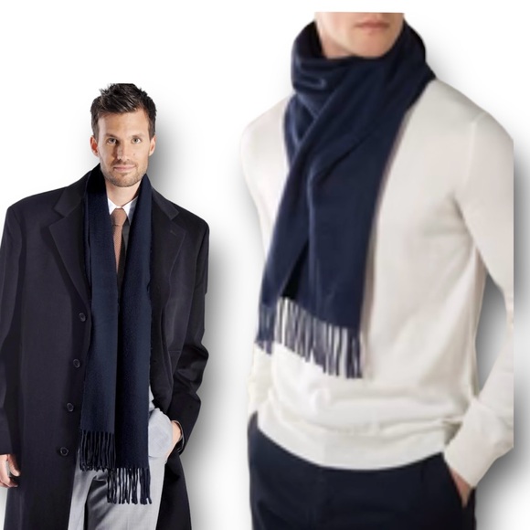 New With Tag Chox Des Sportifs Cashmere Unisex Scarf In Navy Blue - Picture 1 of 8